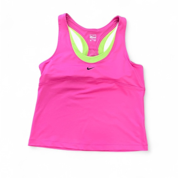 Nike Tops - Nike Y2K Activewear Pink Racerback Tank with Lime Trim